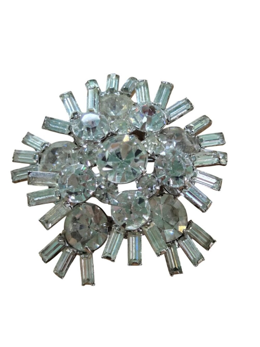 Vintage Fabulous Silvertone Rhinestone Starburst 2" Brooch